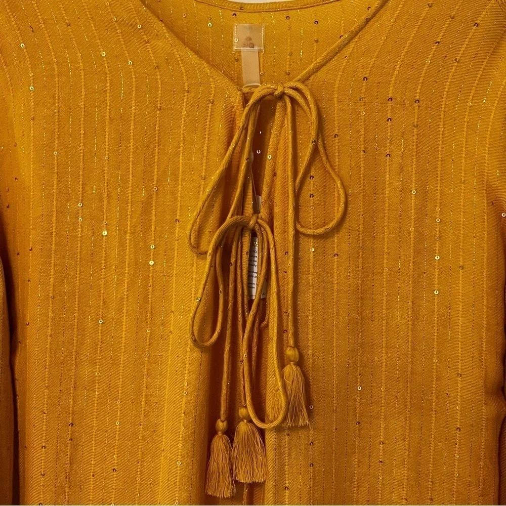 NWT PilyQ Haven Angelica Sequin Tunic XS/S Mustard Yellow Ruffled Swim Coverup